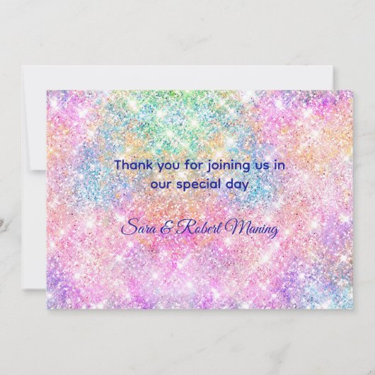 Zacht iriserend roze namaak glitters bedankkaart (Achterkant)