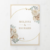 Zacht Ivoor Beige Bloemen Goud Alles In Een Huweli Drieluik Uitnodiging (Cover)