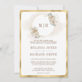 Zacht Ivoor Beige Bloemen Goud Alles In Een Huweli Kaart (Voorkant)