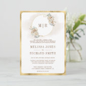 Zacht Ivoor Beige Bloemen Goud Alles In Een Huweli Kaart (Staand voorkant)