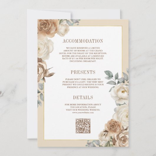 Zacht Ivoor Beige Bloemen Goud Alles In Een Huweli Kaart (Achterkant)