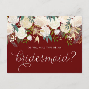 Zacht ivoor Bloemen Garland Red Be My Bridesmaid Uitnodiging Briefkaart