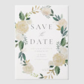 Zacht Ivoor Bloemen Krans Greenery Save the Date Vellum Uitnodigingen (Voorkant)