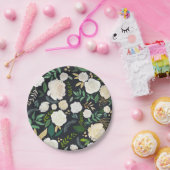 Zacht Ivoor Bloempatroon met Groen Zwart Papieren Bordje (Feest)