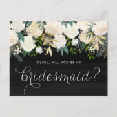 Zacht ivoor Floral Garland Rustic Be My Bridesmaid Uitnodiging Briefkaart (Voorkant)