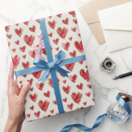 Zacht Ivoor | Waterverf Harten met Nep Glitters Cadeaupapier
