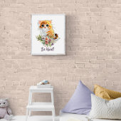 Zacht katje omhoog kijkend met waterverf bloemen poster
