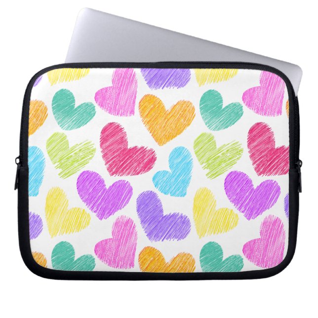 Zacht Kleurrijk Hart Pastelkleurig Valentijn Liefd Laptop Sleeve (Voorkant)