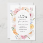 Zacht Kleurrijk Pastel Bloemen Lijst Baby shower Kaart (Voorkant)