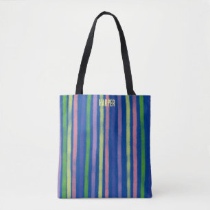 zacht kleurrijk streepontwerp voor tiener tote bag