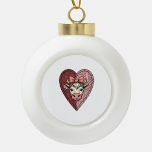 Zacht Koeienhart Garens Vintage Gravure Ontwerp_1 Keramische Bal Ornament