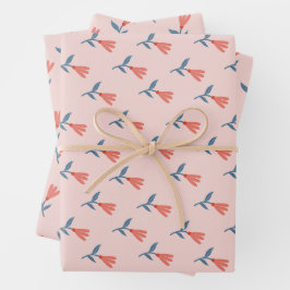 Zacht Koraal Bloesems en Blauwe Bladeren Patroon Inpakpapier Vel