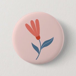 Zacht Koraal Bloesems en Blauwe Bladeren Patroon Ronde Button 5,7 Cm