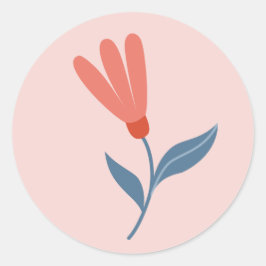 Zacht Koraal Bloesems en Blauwe Bladeren Patroon Ronde Sticker