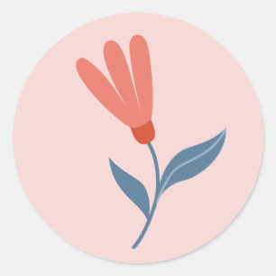 Zacht Koraal Bloesems en Blauwe Bladeren Patroon Ronde Sticker