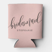 Zacht koraal roze bruidsmeisje modern script blikjeskoeler (Voorkant)