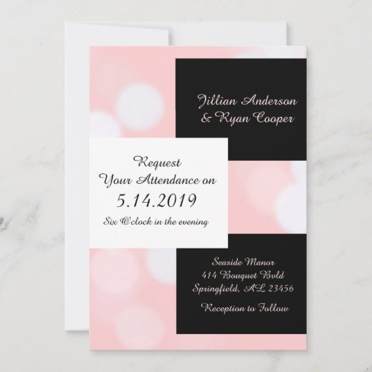 Zacht koraal roze en zwart elegante bruiloft kaart (Voorkant)