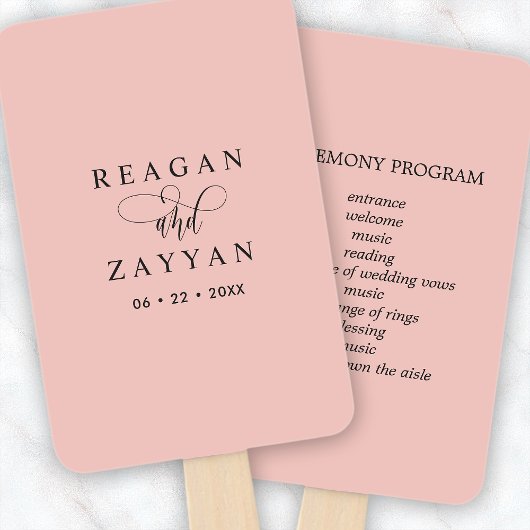 Zacht koraal roze minimalistische bruiloft program handwaaier