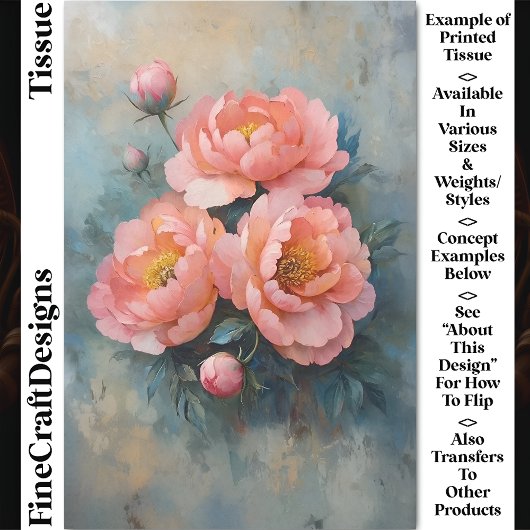 Zacht Koraal Roze Pioenbloei & Buds CR2 Decoupage Tissuepapier