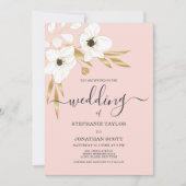Zacht koraal wit luxe gouden bloemen bruiloft kaart (Voorkant)