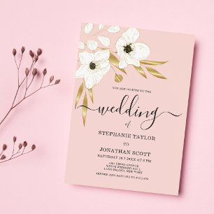 Zacht koraal wit luxe gouden bloemen bruiloft kaart