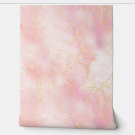 Zacht licht rozeachtig marmer & gouden korrels behang