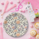  zacht lila en oranje bloemontwerp papieren bordje (Feest)