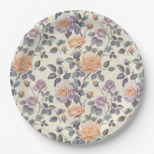  zacht lila en oranje bloemontwerp papieren bordje (Voorkant)
