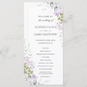 Zacht Lila Paarse Bloemen Groen Bruiloft Programma Programmakaart (Voorkant / Achterkant)