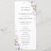 Zacht Lila Paarse Bloemen Groen Bruiloft Programma Programmakaart (Voorkant)