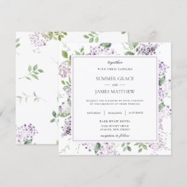 Zacht Lila Paarse Bloemen Groen Bruiloft Vierkant Kaart