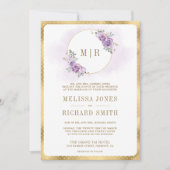 Zacht Lila Paarse Bloemengoud Alles in één bruilof Kaart (Voorkant)