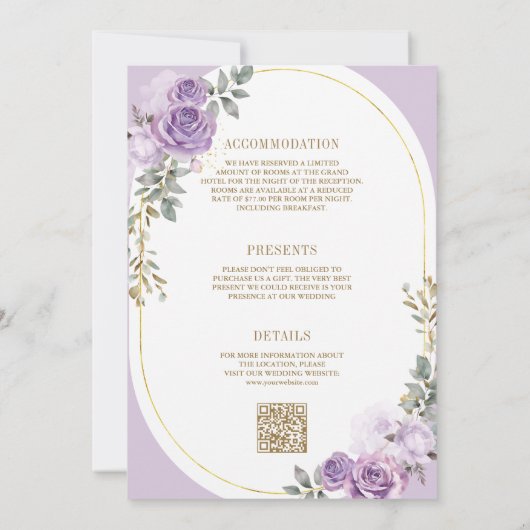 Zacht Lila Paarse Bloemengoud Alles in één bruilof Kaart (Achterkant)