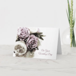 Zacht Lila Rose Bouquet, bruiloft gefeliciteerd Kaart