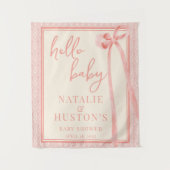 Zacht Meisje Bloemen Romantisch Blush Roze Bow Coq Wandkleed (Voorkant)