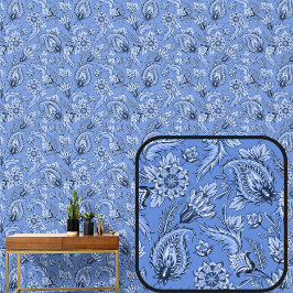 Zacht Mid Blauw Bloemen Paisley Elegant Behang