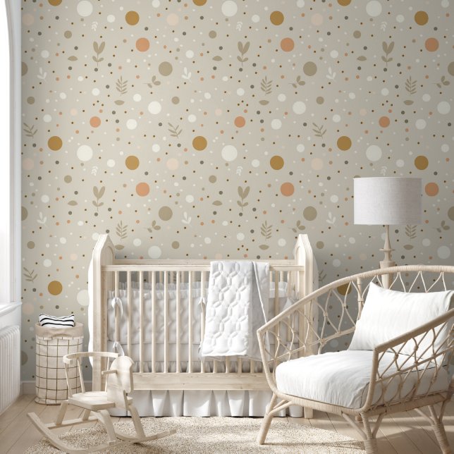 Zacht Neutraal Bruin Beige Polka Dots Boho Behang (Kinderen)