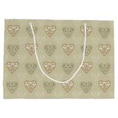 Zacht neutraal hart gepatterd groot cadeauzakje (Achterkant)