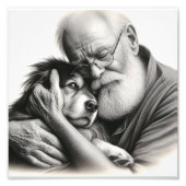 Zacht Omhels Ouderen Man met Border Collie Foto Afdruk (Voorkant)