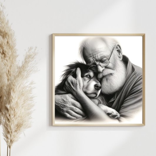 Zacht Omhels Ouderen Man met Border Collie Foto Afdruk
