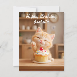 Zacht Oranje Kitten met een Cupcake Briefkaart
