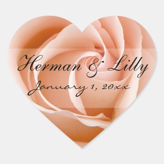 Zacht Oranje Roos Personal Wedding Hart Sticker (Voorkant)