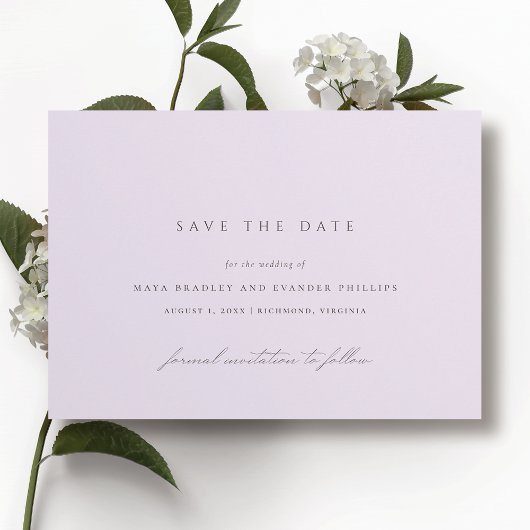 Zacht Paars | Formele Luchtige Lavendel Bruiloft Save The Date