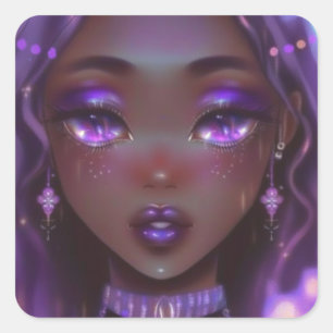 Zacht Paarse Anime Girl Vierkante Sticker