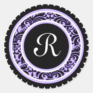 Zacht Paarse Damask Monogram Initiaal Sticker