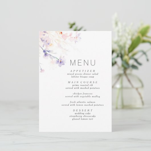 Zacht Paarse en Blush Elegant Minimalistisch Menu (Staand voorkant)