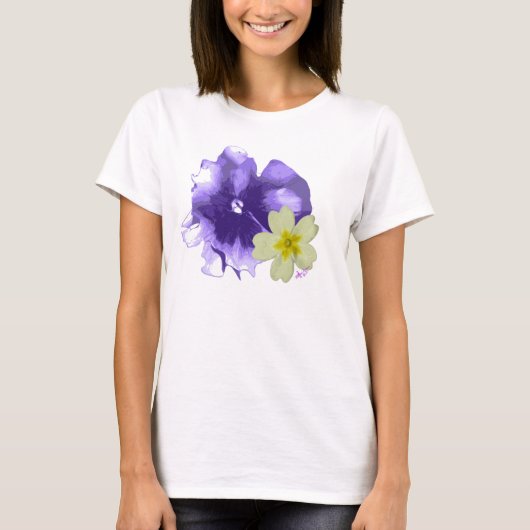 Zacht Paarse & gele bloemen Bella Flowy T-shirt (Voorkant)