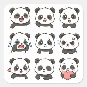 Zacht panda stickerpakket vierkante sticker