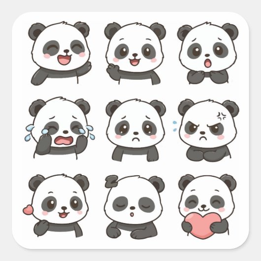 Zacht panda stickerpakket vierkante sticker (Voorkant)