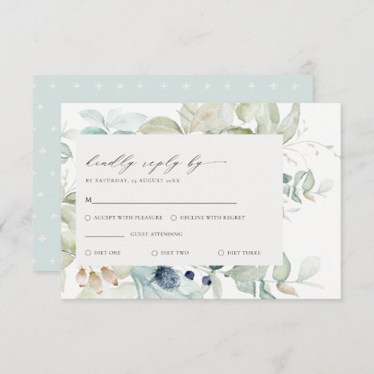 Zacht pastel Blauwe Groen Lijst Bindend RSVP Informatiekaartje (Voorkant / Achterkant)